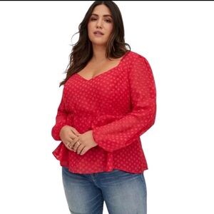 Torrid Peplum Chiffon Clip Magenta Heart Blouse size 1X